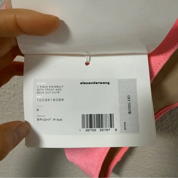 NWT Alexander Wang Rhinestone Logo Cutout Swimsuit Neon Pink One Piece Size S - Picture 7 of 10